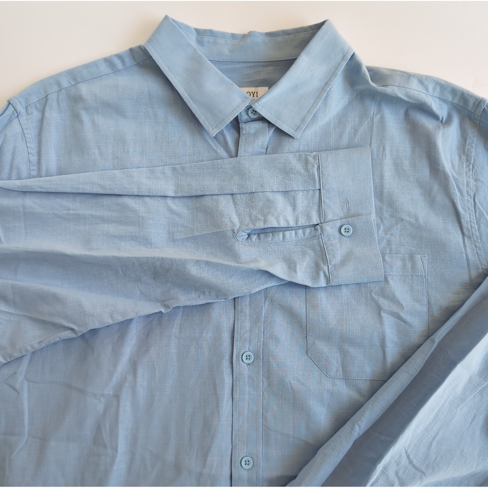 Jekaoyi Shirt Mens XL Blue Cotton Linen Long Sleeve Summer Beach Casual NWOT